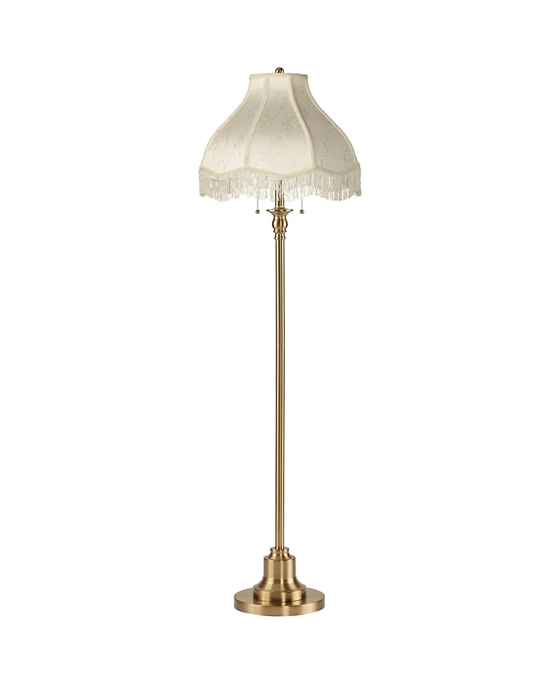 360 Lighting Dyna Traditional Tall 2-Light Standing Floor Lamp Pole Pull Chain Antique Brass Finish Scalloped Shade