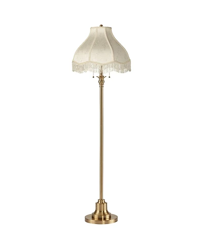 360 Lighting Dyna Traditional Tall 2-Light Standing Floor Lamp Pole Pull Chain Antique Brass Finish Scalloped Shade