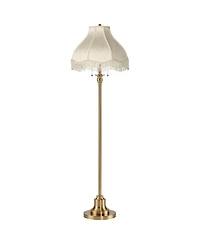360 Lighting Dyna Traditional Tall 2-Light Standing Floor Lamp Pole Pull Chain Antique Brass Finish Scalloped Shade