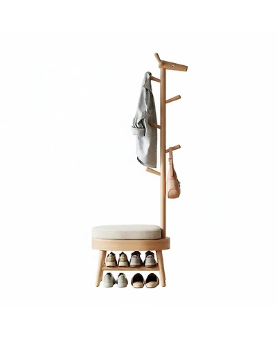 Yigii Solid Wood Shoe Bench Coat Rack Storage Narrow Entryway