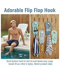 Yigii Cute Flip Flop Wooden Wall Hooks Beach Themed Metal Hooks Decor for Bathroom Poolside Beach Houses