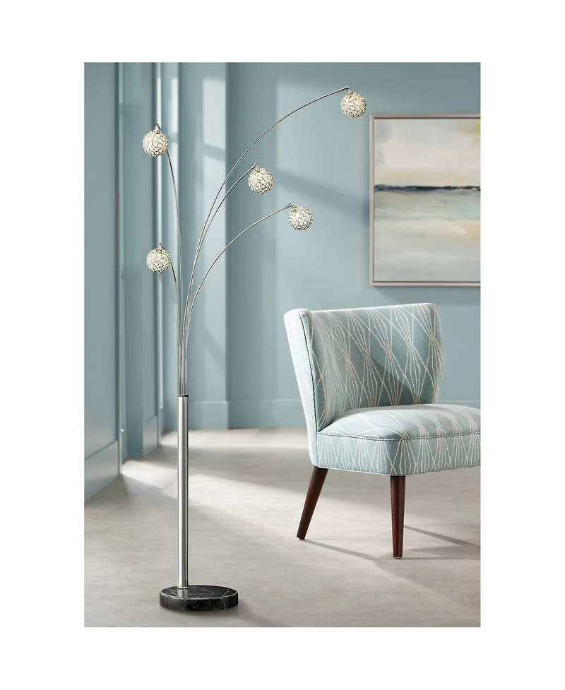 Possini Euro Design Allegra Mid Century Modern Arc Floor Lamp 88" Tall Chrome 5 Light Crystal Ball Shades for Living Room Reading Bedroom Office