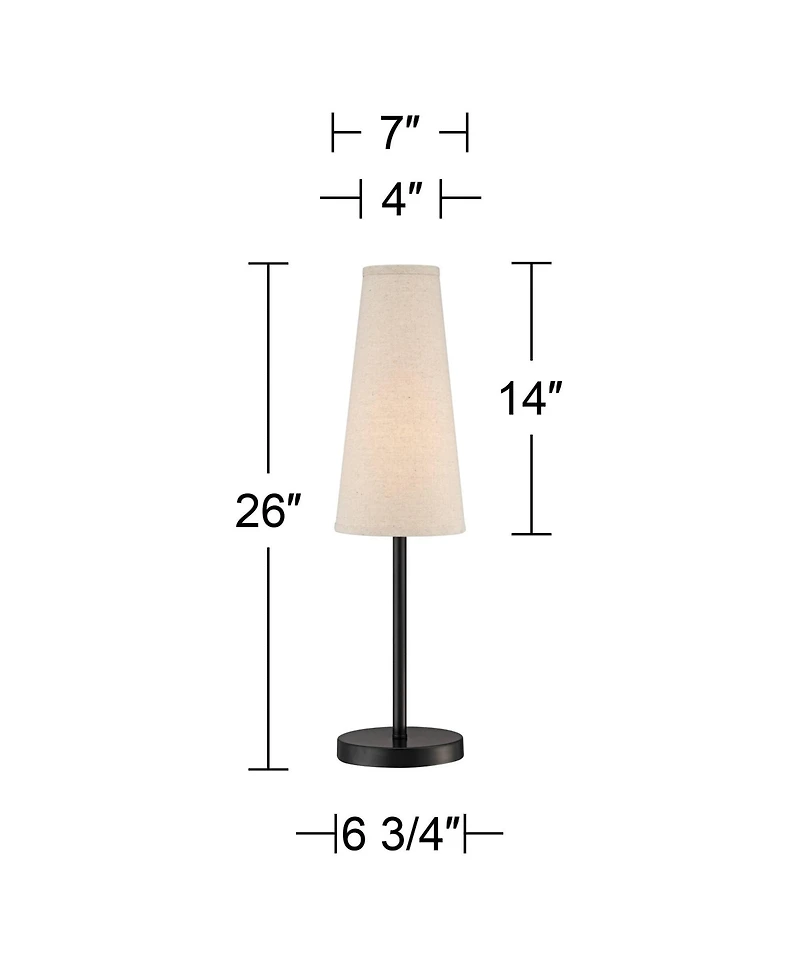 360 Lighting Modern Table Lamp 26" High Espresso Metal Linen Cone Shade for Bedroom Living Room Home Bedside Nightstand Office