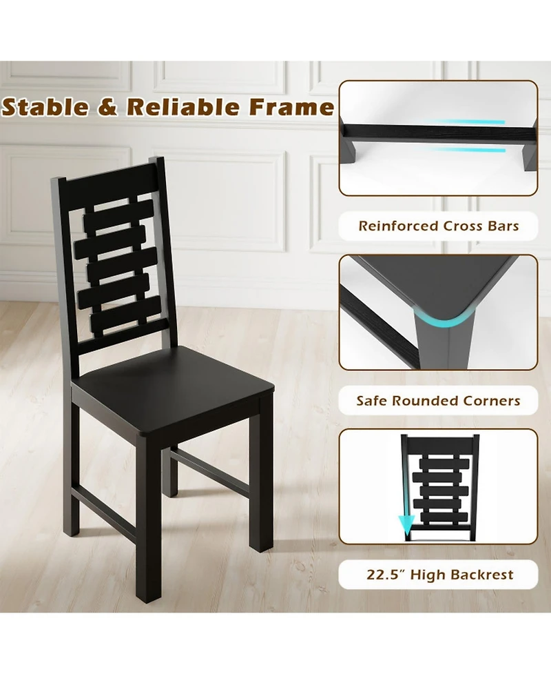 Gouun Set of 2 Solid Rubber Wood Dining Chairs with Hollowed Backrest