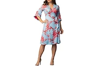 Kiyonna Women's Gemini Wrap Dress with Contrast Lined Sleeves