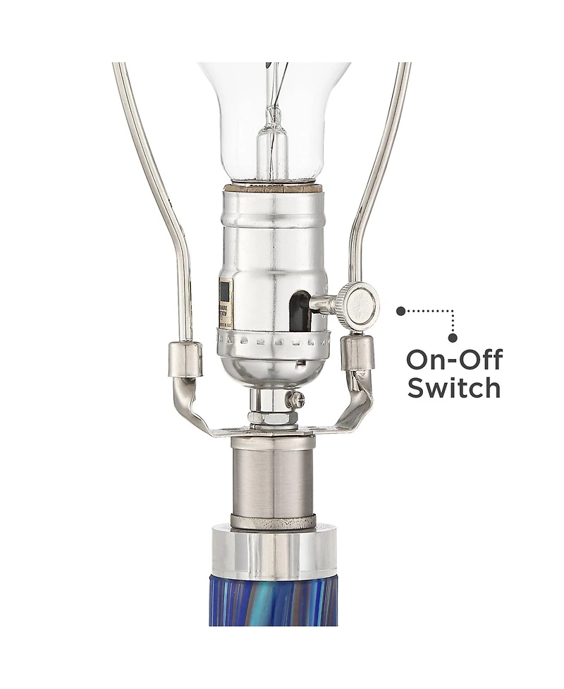 Possini Euro Design Taylor Contemporary Table Lamp with Round Riser 30 1/2" Tall Art Glass Fabric Drum Shade for Bedroom Living Room Office