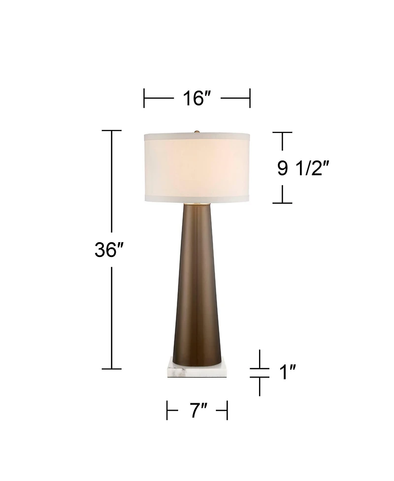 Possini Euro Design Karen Modern Table Lamp with Square Marble Riser 36" Tall Dark Gold Glass Shade for Bedroom Living Room Nightstand