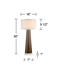 Possini Euro Design Karen Modern Table Lamp with Square Marble Riser 36" Tall Dark Gold Glass Shade for Bedroom Living Room Nightstand