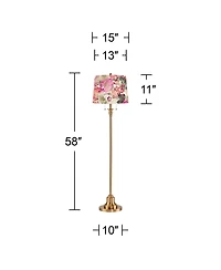 360 Lighting Dyna Traditional Tall 2-Light Standing Floor Lamp Pole Pull Chain Antique Brass Finish Floral Velvet Shade