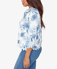 Ruby Rd. Petite Toile Print Button-Front Denim Jacket