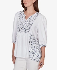 Ruby Rd. Petite Mixed Fabric Sharkbite Knit Top
