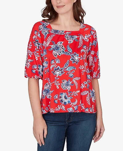Ruby Rd. Petite Square Neck Floral Puff Print Top