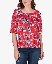 Ruby Rd. Petite Square Neck Floral Puff Print Top