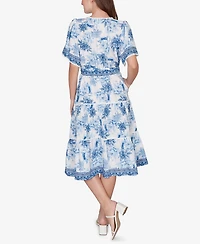 Ruby Rd. Petite Floral Toile Tie-Waist Tiered Dress