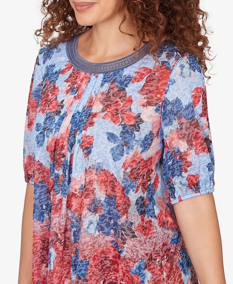 Ruby Rd. Petite Abstract Floral Lace Trim Top