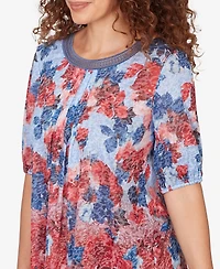 Ruby Rd. Petite Abstract Floral Lace Trim Top