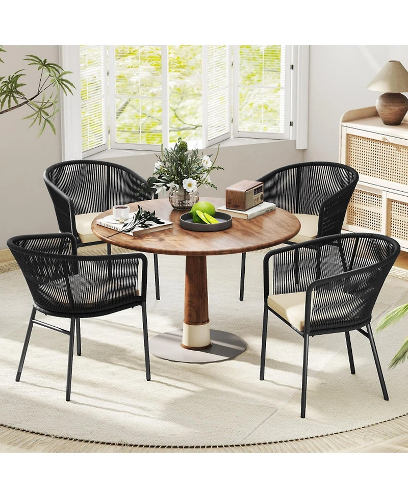 Gouun Set of 4 Cushioned Patio Dining Chairs with Curved Backrest and Armrests