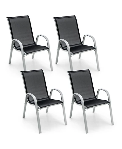 Gouun Set of 4 Stackable Outdoor Dining Chairs with Breathable Fabric Seat and Armrests