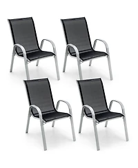 Gouun Set of 4 Stackable Outdoor Dining Chairs with Breathable Fabric Seat and Armrests