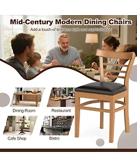 Gouun Set of 2 Pu Leather Padded Dining Chairs with Rubber Wood Frame and Curved Back