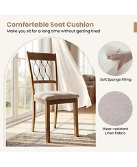 Gouun Set of 2 Linen Upholstered Dining Chairs with Hollowed Back and Rubber Wood Frame