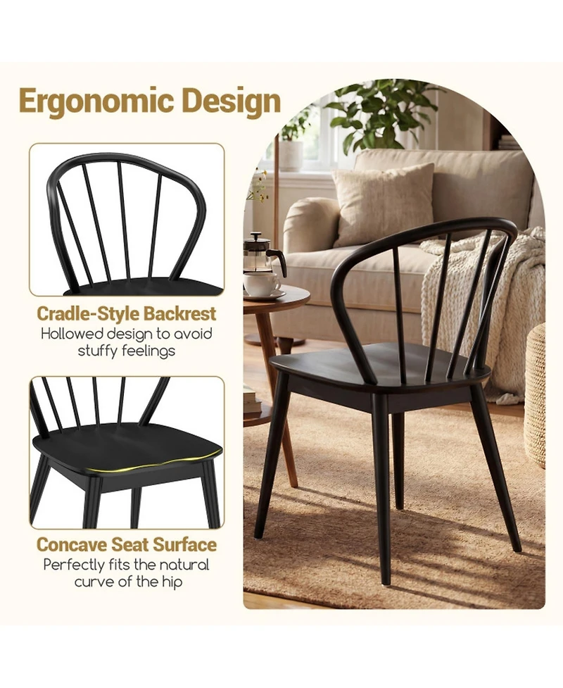 Gouun Set of 2 Windsor-Style Spindle-Back Dining Chairs with Wide Contoured Seat