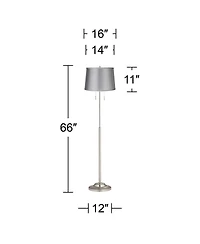 360 Lighting Abba Modern Floor Lamp Standing 66" Tall Brushed Nickel Light Satin Tapered Drum Shade for Living Room Bedroom Office House Home