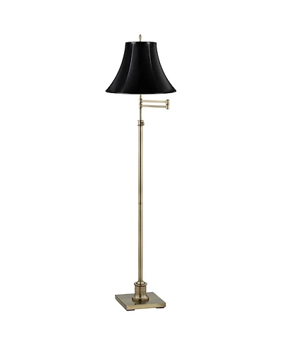 360 Lighting Traditional Swing Arm Floor Lamp Adjustable Height 70" Tall Antique Brass Leatherette Bell Shade for Living Room Bedroom