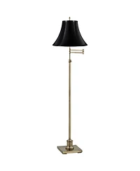 360 Lighting Traditional Swing Arm Floor Lamp Adjustable Height 70" Tall Antique Brass Leatherette Bell Shade for Living Room Bedroom