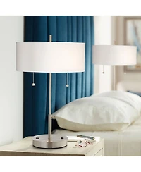 360 Lighting Nikola Modern Accent Table Lamps 23 3/4" High Set of 2 with Usb and Ac Power Outlet in Base Drum Shade for Bedroom Home Desk