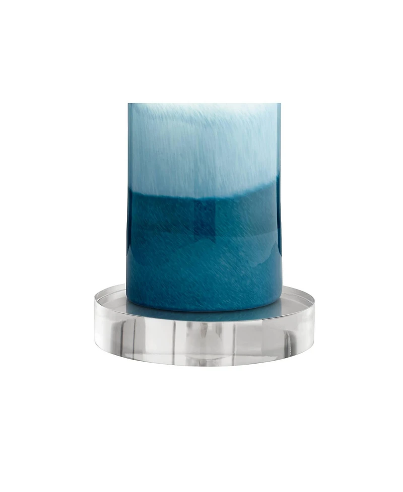 Possini Euro Design Roxanne Coastal Table Lamp with Round Riser 26 1/4" High Glass Led Nightlight Drum Shade for Bedroom Living Room Nightstand