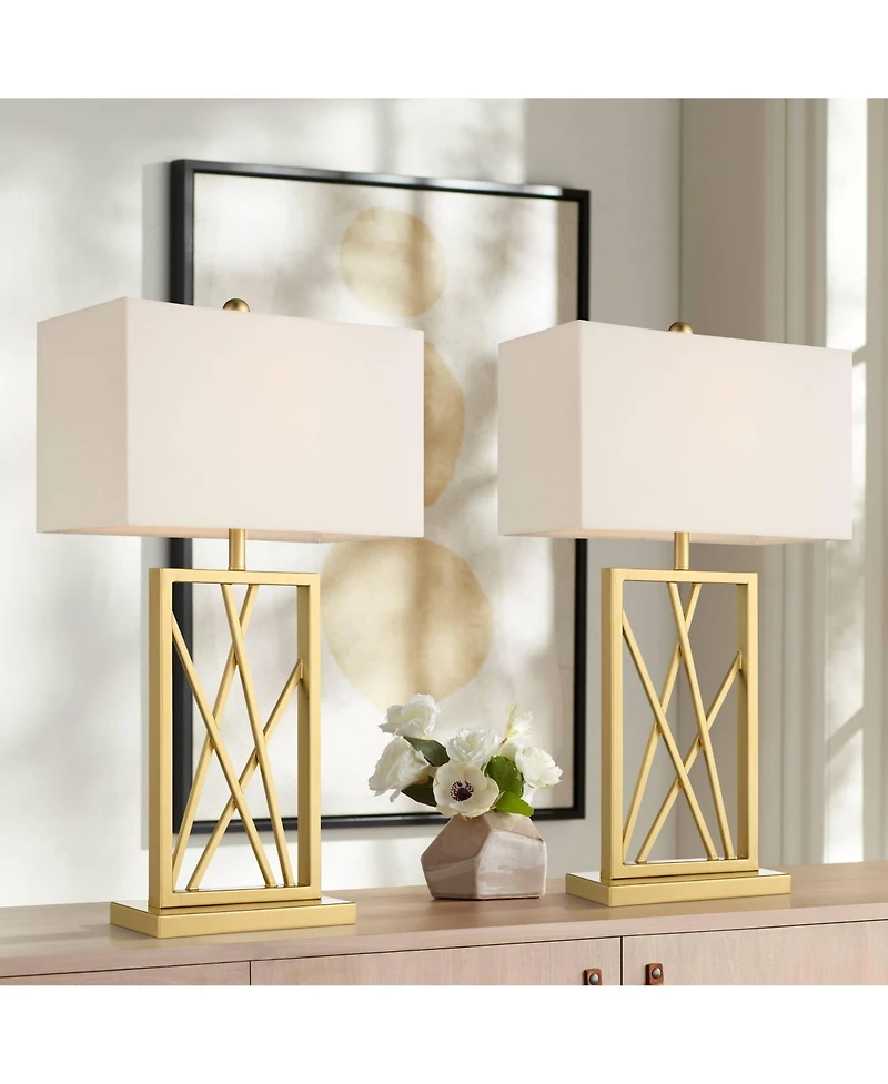 360 Lighting Claudia 26 1/2" Tall Open Metal Base Modern Glam Table Lamps Set of 2 Gold Finish Shade Living Room Bedroom