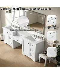 Busdays Double-Sink Bathroom Vanity, 2 Ceramic Sinks with Engineered Stone Countertop, Silver Knobs, 6 Soft-Close Drawers