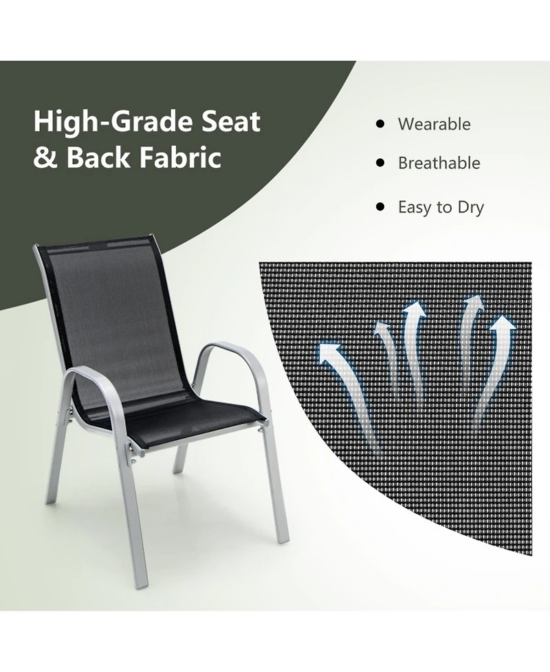 Gouun Set of 4 Stackable Outdoor Dining Chairs with Breathable Fabric Seat and Armrests