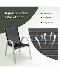 Gouun Set of 4 Stackable Outdoor Dining Chairs with Breathable Fabric Seat and Armrests