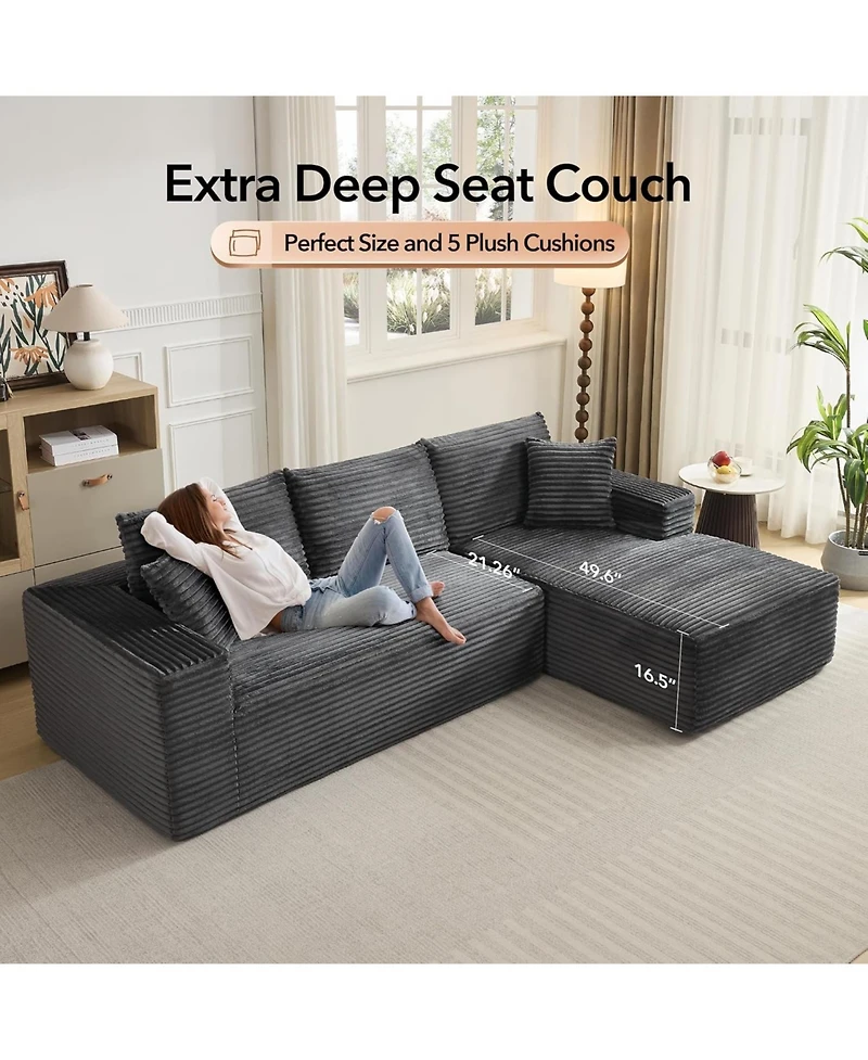 gaomon 108" Cloud Sectional Sofa, L-Shaped Couch with Deep Seat, Corduroy