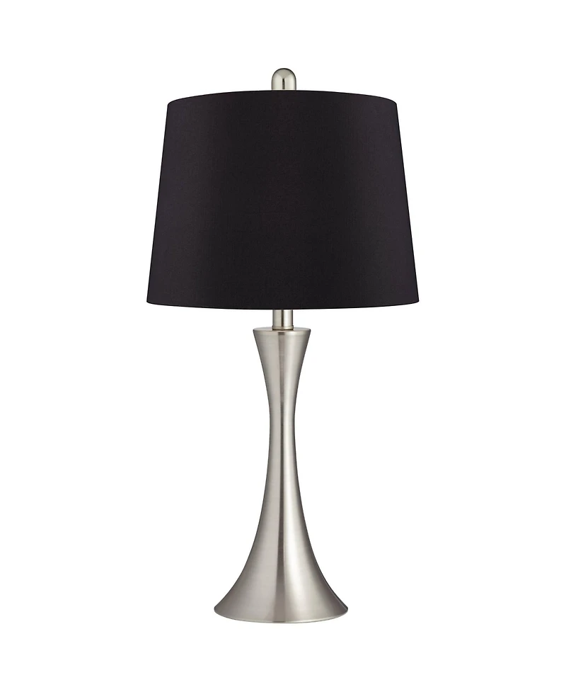 360 Lighting Gerson Modern Table Lamps 24" High Set of 2 Brushed Nickel Led Faux Silk Drum Shade for Bedroom Living Room Bedside Office