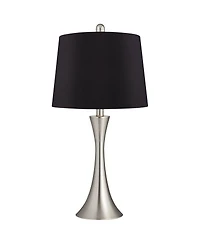 360 Lighting Gerson Modern Table Lamps 24" High Set of 2 Brushed Nickel Led Faux Silk Drum Shade for Bedroom Living Room Bedside Office