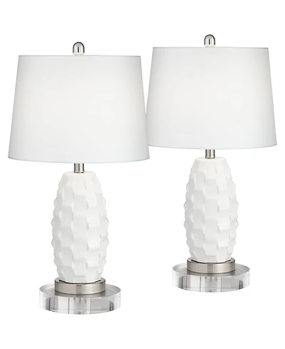 360 Lighting Modern Coastal Table Lamps 25.25" High Set of 2 Led with Round Risers Dimmer Ceramic Drum Shade for Living Room