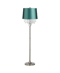 360 Lighting Crystals Traditional Tall Standing Floor Lamp Foot Switch Satin Steel Finish Drum Teal