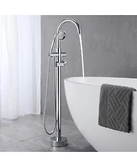 Busdays Freestanding Tub Filler Bathtub Faucet Chrome with Hand Held Shower Floor-Mount