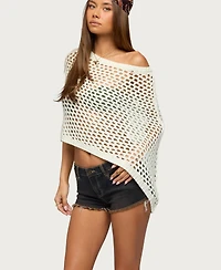 Edikted Women's Cloe Off Shoulder Crochet Poncho
