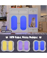 Zeus & Ruta Cat Litter Box Enclosure with Led Light, Storage Drawers and Acrylic Doors