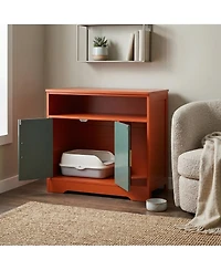 Zeus & Ruta 31 in Hidden Cat Litter Box Enclosure with Shelf Storage Modern Wooden Cabinet for Living Room