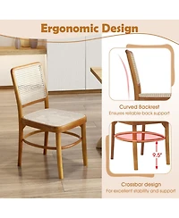 Gouun Set of 2 Boho Rattan Dining Chairs with Teak Wood Frame and Footrests