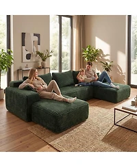 Homsee 3-Piece U-Shaped Sectional Sofa Set With Pillows, Corduroy Convertible Couch
