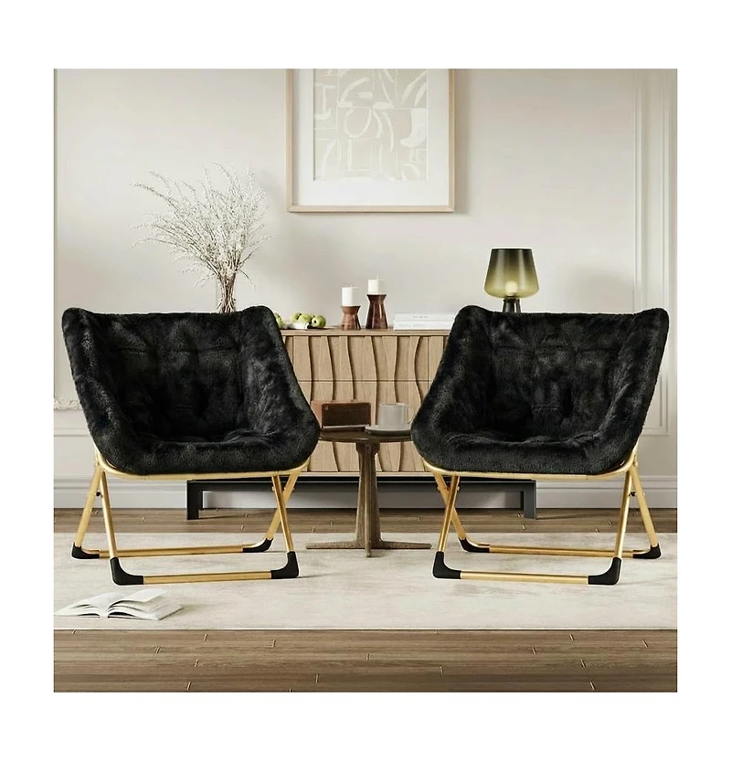 gaomon Rabbit Fur Saucer Chair, Foldable Lounge Chair with Metal Frame, Comfy Accent for Kids, Teens and Adults, No Assembly, Indoor Sofa Seat