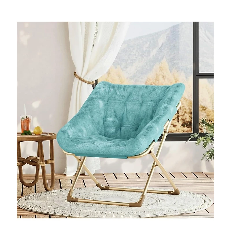 gaomon Rabbit Fur Saucer Chair, Foldable Lounge Chair with Metal Frame, Comfy Accent for Kids, Teens and Adults, No Assembly, Indoor Sofa Seat