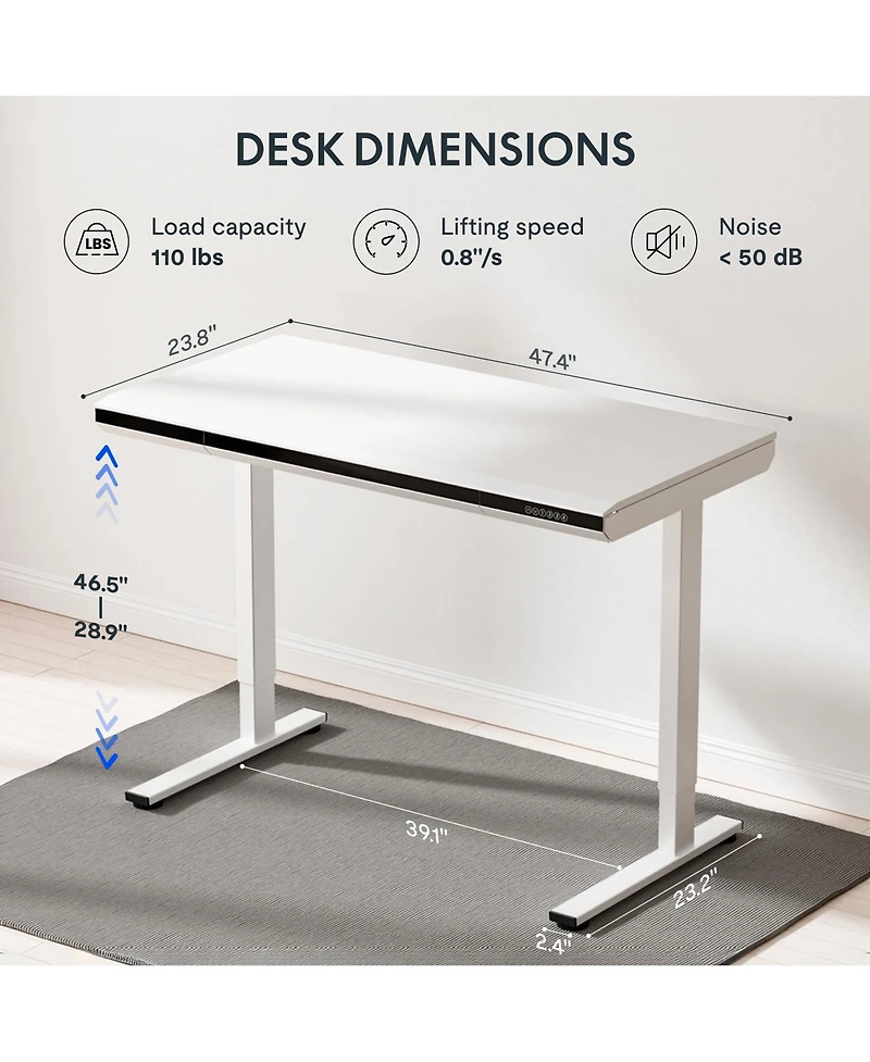 FlexiSpot ED2 48"W Electric Adjustable Standing Desk, White (ED2W-e