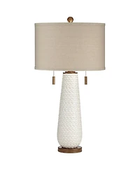 Possini Euro Design Mid-Century Modern Table Lamp with Usb Charging Port 32.75" Tall Ceramic Taupe Drum Shade Living Room Bedroom House